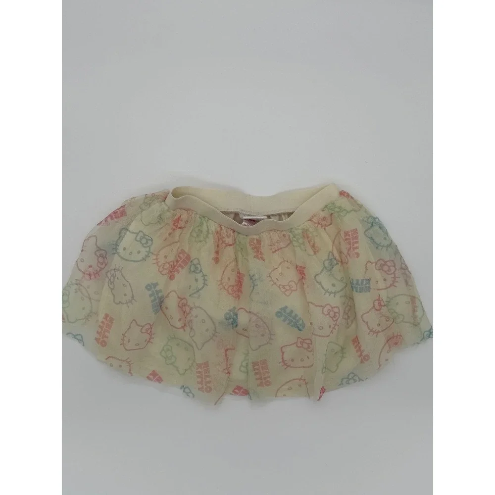 Hello Kitty Sanrio Girls Cream Mesh Tutu Skirt Pastel Print Size 5/6